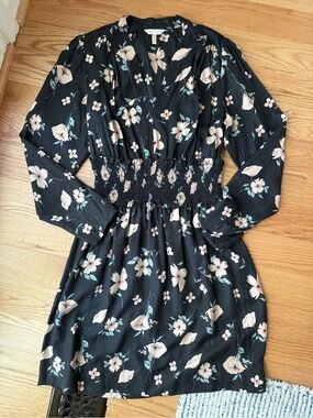Rebecca Taylor Daniella Silk Floral Long Sleeve Ruched Waist Mini Dress - Size 8